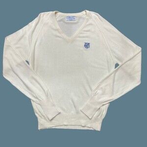Pickering Vintage 70s V-Neck Cream Sweater Acrylic Lightweight Men's Size Large